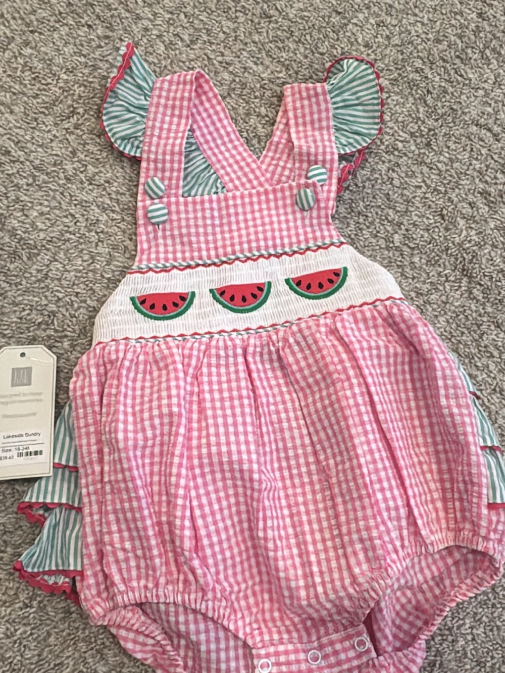 Pink Gingham Watermelon Smocked Romper for Girls